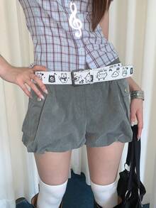 1pc Women's White PU Material Personalized Cartoon Graffiti Decor Niche Belt - White - View 1