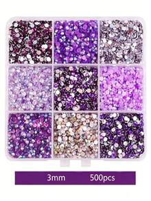 9 Grid Mixed Color Set, 3mm Resin Jelly Rhinestones, Sparkling Non Hot Stamping Flat Bottomed Gemstones, Suitable For DIY Crafts, Glow Sticks, Clothing, Glassware, And Decoration | Multi Purpose Craft Beads, Craft Rhinestones - Multicolor - View 9