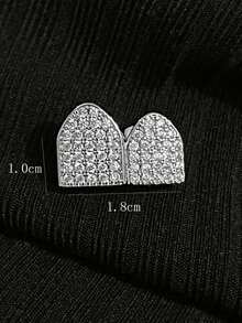 1pc Double Zirconia Studded Shiny Hip Hop Personalized Teeth Grill Dental Accessory Party Music Festival Prop - Multicolor - View 5