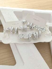 Cool Silver Ocean Series Earring Set, High-End Starfish & Flower Earring Set - Silver - View 2