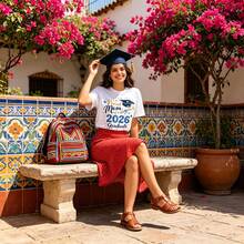 Women's T-Shirt "Proud Mom Of The Class Of 2026, Graduated" | Bright Graduation And Diploma Design, Comfortable Crew Neck, Casual And Party Wear, Comfortable Fit For All Seasons, Senior Year Celebration Gift For Moms, Off-The-Shoulder, Short Sleeve - Vintage Style. AI72 - 白色 - 查看 3