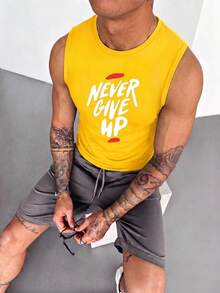 ZYNTH BALENO 男士夏季時尚「Never Give Up」印花背心，涼爽夏季必備運動款 - 黃色 - 查看 9