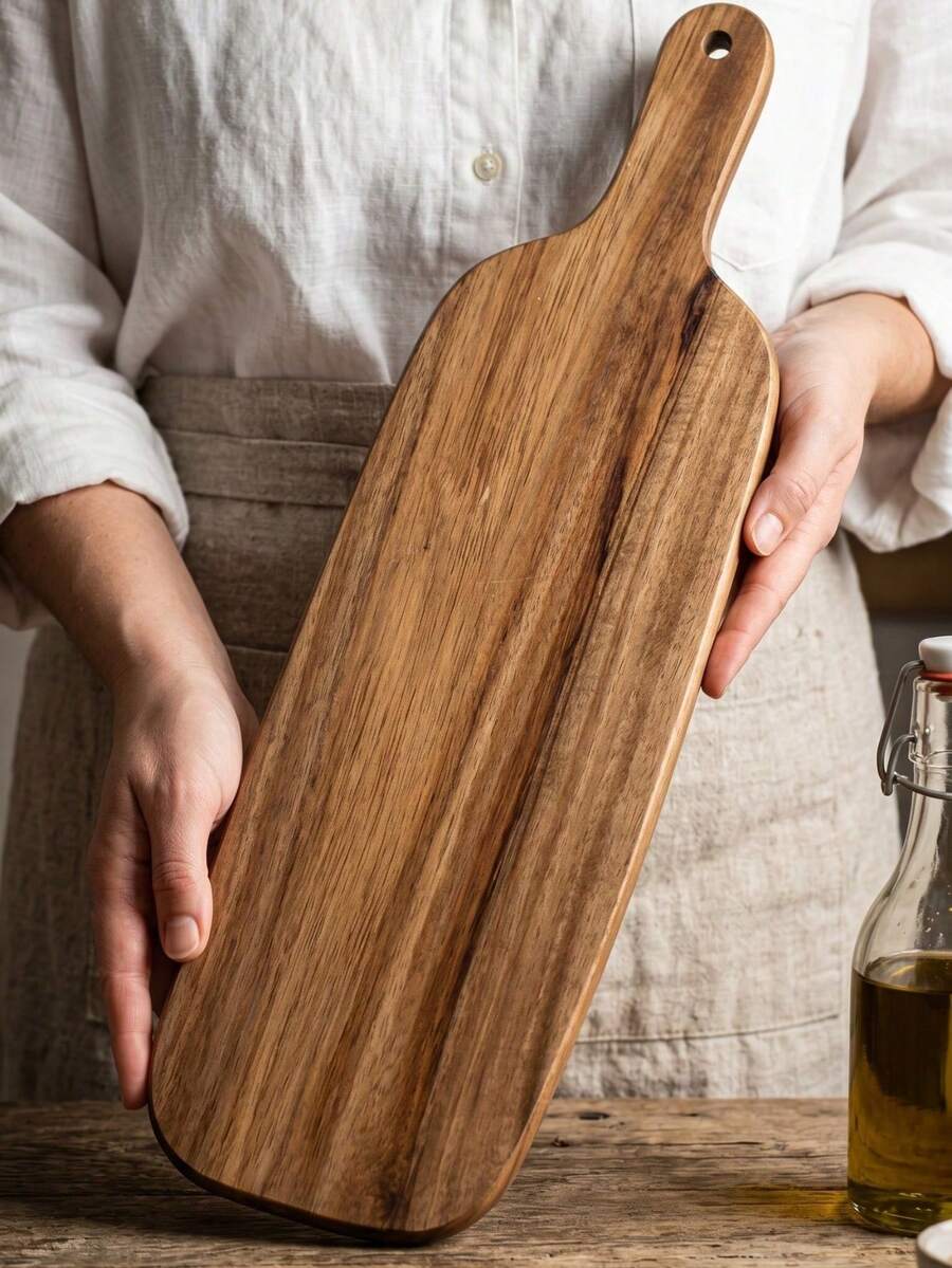 Long Handle Kitchen Cutting Board, Thick Kitchen Utensil, Solid Wood Material, Table Decoration Board, Home Kitchen Tray, Rustic Style Kitchenware, Suitable For Kitchen, Dining Room, Camping, RV, Essential For Camping And RV Travel - Wood Color - View 1
