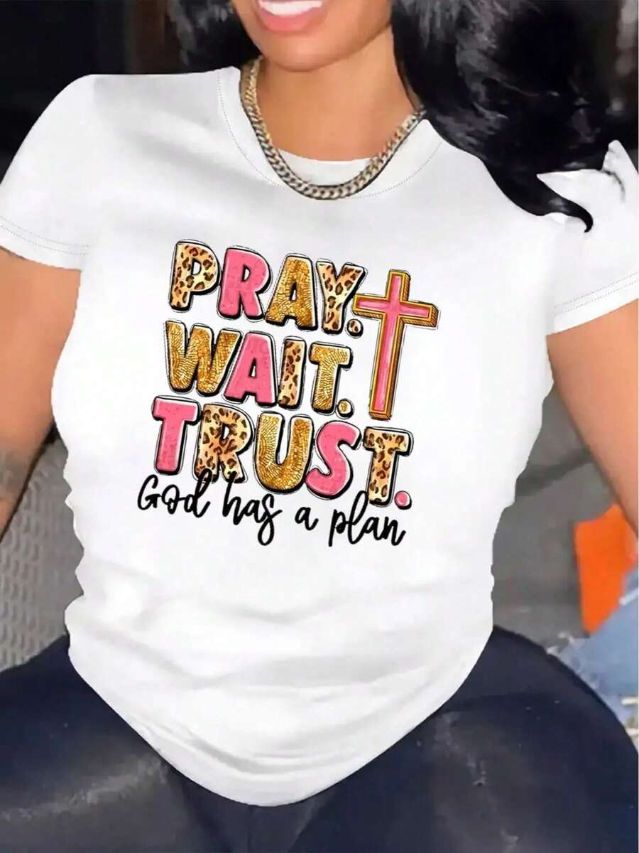 Women's T-Shirt, Comfortable Round Neck, Casual Cotton Blend, Short Sleeves, Soft And Breathable Top, Women's Clothing, Summer And Spring T-Shirt, Streetwear, Soft Fabric. - 白色 - 查看 1