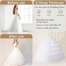 1 buah rok dalam gaun pengantin putih model A-line dengan 6 lingkaran, rok mengembang dengan penyangga dan pinggang elastis, cocok untuk pernikahan, pesta dansa, cosplay, dan acara formal. - MultiWarna - View 6