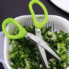 1pc 5-Layer Stainless Steel Scallion Scissors, Multi-Function Kitchen Shears With Cleaning Brush, Home Use Vegetable, Seaweed, Baby Food Scissors - Green - View 7