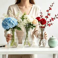 1/2/8/10pcs Elegant Minimalist Design Suitable For Wedding Home Desktop Windowsill And Restaurant Decoration High And Low Stem Multi-Pack Suitable For Flower Arrangement Centerpiece Daily Use Contemporary Geometric Pattern Clear Plastic Vase Living Room Home Decor Vase Dining Table Vase Christmas Decoration Vase - View 9
