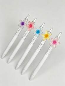 10支/5支/1支 花朵造型可愛可伸縮黑色凝膠筆 文具禮品 適合學生與辦公室使用 開學用品 - 彩色 - 查看 5