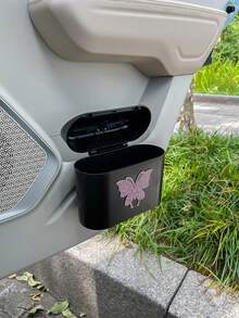 1pc Hanging Bowknot Car Garbage Can, Dust Box Storage Box Black ABS Square Stamping Trash Can, Waterproof Garbage Bin - one-size - View 13