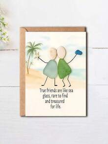 OBOVAY 1pc "True Friends Like Sea Glass" Friendship Greeting Card With Envelope, Beach Themed BFF Keepsake Gift, Blank Inside, 5" X 7" Card With Envelope - A - View 1