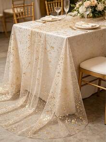 1pc Gold Foil Table Runner, Party Tablecloth, Birthday Table Runner, Birthday Party Supplies, Wedding Decor Tablecloth, Bridal Shower, Birthday Gift, Party Favor, 1st Birthday, Baby Shower, Gender Reveal Party, Home Room Decor, Kitchen Tablecloth - Broken Gold - View 7