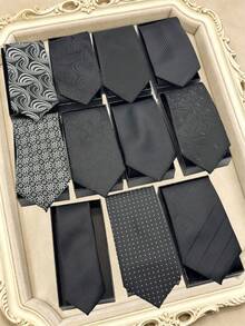 1PC Fashion Business Formal Versatile Elegant Tie, Suitable For Business Workplace, Party, Interview, Commute, Wedding - Black - View 2