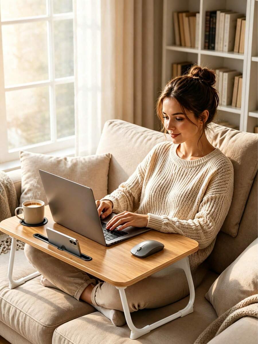 Multifunktionaler Laptop-Tisch mit Getränkehalter - tragbarer faltbarer Laptop-Tisch zur Verwendung auf Betten, Sofas und Böden - faltbare Beine, in drei Farben erhältlich - Verschiedenfarbig - Übersicht 1
