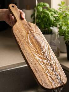 Long Handle Kitchen Cutting Board, Thick Kitchen Utensil, Solid Wood Material, Table Decoration Board, Home Kitchen Tray, Rustic Style Kitchenware, Suitable For Kitchen, Dining Room, Camping, RV, Essential For Camping And RV Travel - Wood Color - View 2