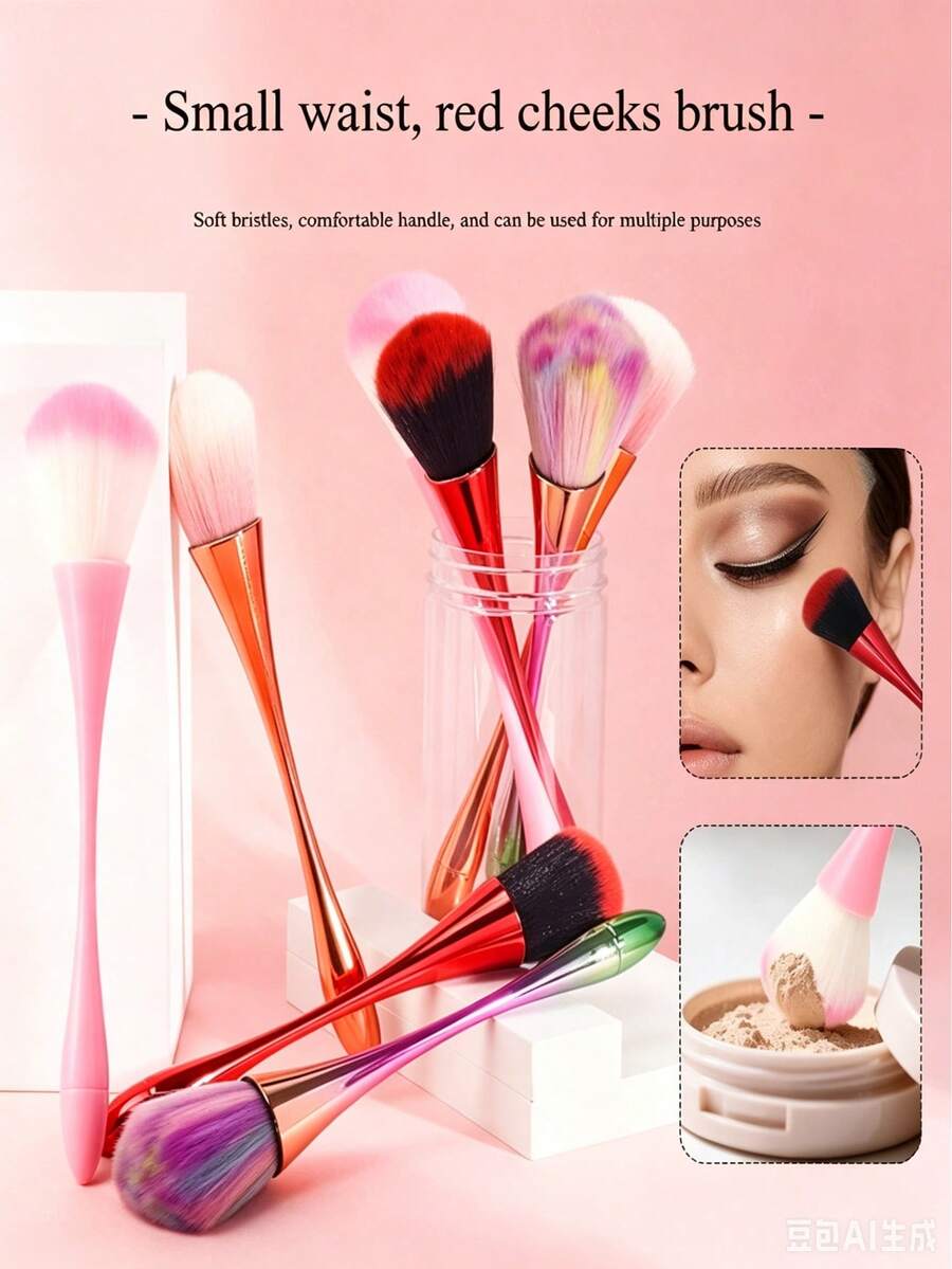MyAoKuE-Up 1/2/3 Stück gebogene, taillenähnlich geformte flauschige Make-up-Pinsel, weiche synthetische Borsten, mehrfarbige Gesichts-Pinsel, multifunktionale Applikatoren für Rouge, Bronzer, Highlighter und Fixierpuder, für tägliches DIY-Make-up, Outdoor und Reisen