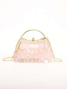 1 buah Tas Tangan Wanita Dekorasi Irisan Cangkang Alami Warna Pink, Tas Pantai Gaya Liburan Putri Duyung Buatan Tangan Boho, Tas Tote Jaring Ikan Bentuk Belah Ketupat, Cocok untuk Sehari-hari, Pernikahan, Pesta, Perjalanan dan Liburan Santai (Retakan dan Cacat Normal pada Irisan Cangkang Adalah Hal yang Wajar) - Berwarna merah muda - View 7