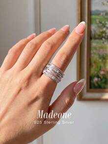 MADEONE 1枚925纯银复古线条缠绕戒指，男女皆宜，可搭配日常服饰或作为派对配饰。高品质戒指，精致珠宝礼品。 - 款式14 - 查看 4