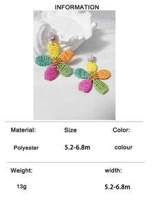 imoli 1 Pair/Fashion Bohemian Color Vacation Gradient Multicolor Handmade Raffia Flower Five-Petal Earrings Suitable For Women's Summer Beach Party Jewelry Gift - Multicolor - View 12