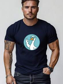 Camiseta de Hombre Talla Grande, Cómoda y Versátil, Fácil y Limpia, con Estampado de Ganso con Gafas para un Look Casual de Verano, Talla Grande - Negro - Ver 1