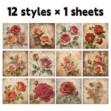 12pcs Victorian Aesthetic Floral Scrapbook Paper, Retro Grunge Rose Paper Pad, Shabby Chic Botanical DIY Stationery Paper For Journal, Gift Wrapping Crafting Paper, DIY Card Making Supplies - A - View 9