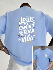 Nueva camiseta de cuello redondo para hombre con estampado de doble cara, casual y deportiva, moderna y a la moda, para estudiantes y adolescentes, de manga corta para chicos. - Blanco - Ver 1