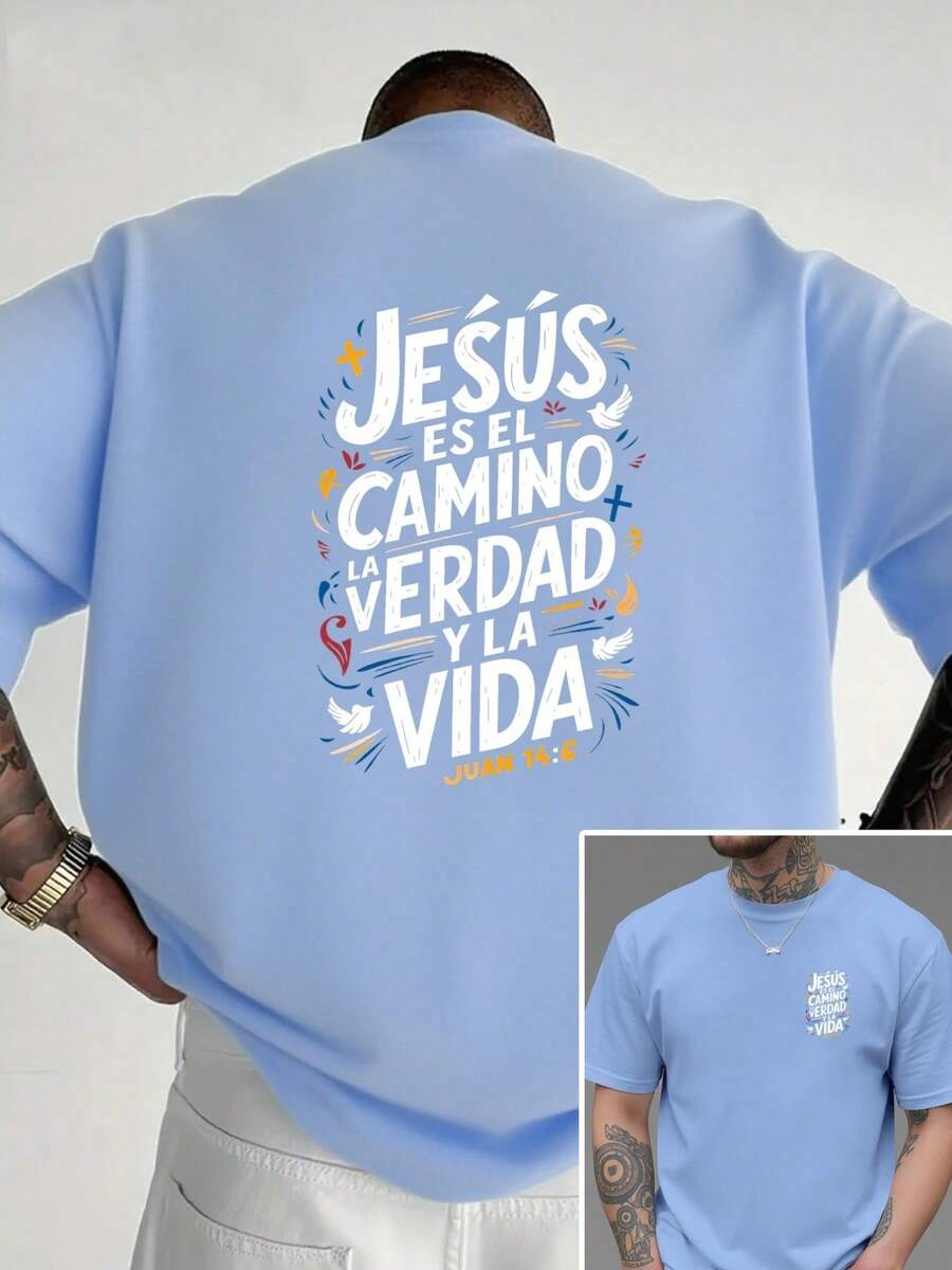 Nueva camiseta de cuello redondo para hombre con estampado de doble cara, casual y deportiva, moderna y a la moda, para estudiantes y adolescentes, de manga corta para chicos. - Blanco - Ver 1