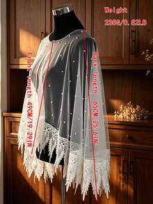 1 pieza Capa corta tipo jersey de cuello redondo, capa con encaje de plumas y cuentas de perlas - Blanco puro - Yo - Ver 6
