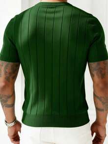 Suéter de punto de manga corta con cuello redondo acanalado, corte holgado y delgado para hombre de verano GRDR - Verde - Ver 6
