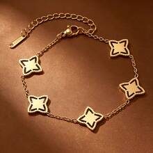 1 pieza Pulsera con dije de estrella hueca minimalista, pulsera ajustable de acero inoxidable chapada en oro de 18K, joyería diaria para mujer - Dorado - Ver 8