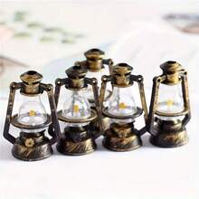 5pcs Vintage Bronze Mini Lantern Collectible Decor, Aged Retro Kerosene Lamp Model, Suitable For Dollhouse Scenery, Handmade Enthusiasts, Desktop Display - Multicolor - View 6