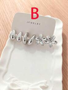 Cool Silver Ocean Series Earring Set, High-End Starfish & Flower Earring Set - Silver - View 4