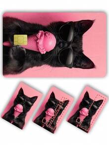 1pc Cone Cat Credit Card Sticker Privacy Protection Card Skin, Pink Party Birthday Gift PVC Material Anti-Fingerprint Anti-Scratch Wear-Resistant Card Sleeve, Suitable For Men, Women, Couples, Small Chip Card, Bank Card Decorative Sticker, Credit Card, Transportation Card, Student Campus Card Personalized DIY - Type a - View 4