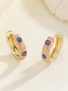 1 Pair Fashion Copper Floral Pattern Hoop Earrings For Women And Girls - Pink - View 4