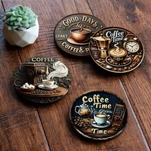 1 Set Coffee Cup Design Wooden Non-Slip Coasters, Home Kitchen Decor Accessories, Cute And Affordable Small Items, Outdoor Garden Supplies, Suitable For Various Holiday Parties, Wedding Accessories, Thanksgiving, Back To School Decoration Gifts - Multicolor B - View 6