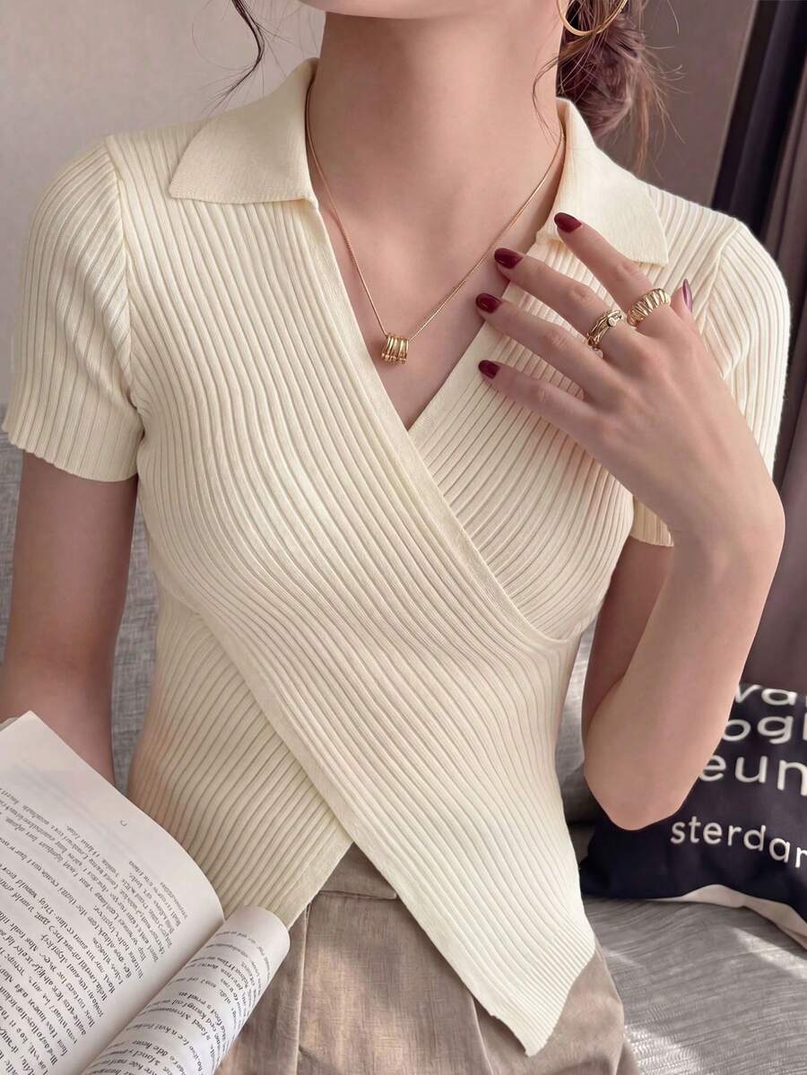 2026 New Apricot Knit Casual Blouse, Suitable For Spring/Summer Work And Daily Wear - Apricot - View 1
