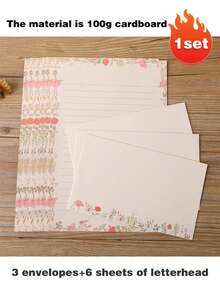 Stationery Set With Envelopes, 6 Sheets Of Writing Paper + 3 Envelopes, Cute Line Stationery Paper Suitable For Letters, Invitations, Poems, Office And Study (Material Is 100g Cardstock) - A - View 16