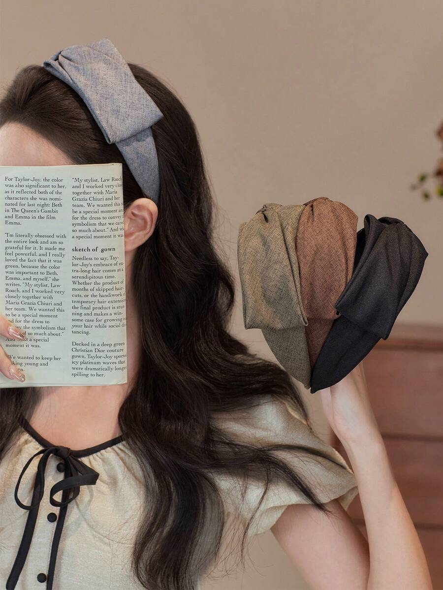 1 buah Bando Silang Warna Polos Vintage, Gaya Maillard, Mahkota Tinggi Satin, Aksesori Rambut Lebar Serbaguna - MultiWarna - View 1