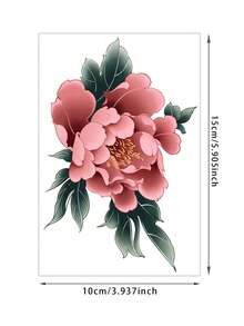 1pc New Chinese-Style Retro Pink Peony Pattern Temporary Tattoo Sticker, With Realistic Tattoo Design. Suitable For Travel, Music Festivals, Games, Graduation Gifts. Lasts For 3-5 Days. - Multicolor - View 2