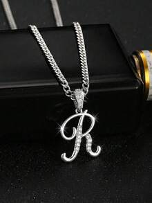 1pc Shiny Letter Crown Pendant Cuban Chain Necklace A-Z Customizable Name Letter Necklace, Suitable For Women Party Wear - Gold - View 14