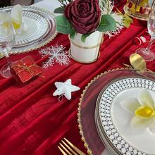 Chemin de table en velours 20 X 120 pouces 10ft luxueux épais et doux Chemin de table en velours pour Noël Thanksgiving Mariage Réception de fête Décorations de réception - Rouge - Voir 6