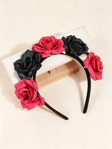 1pc Street Elegant New Luxury Handmade Beaded Exquisite Deep Sea Blue Rhinestone Headband High-End French Vintage Banquet Hair Accessory Hairband - Black and Red - View 6