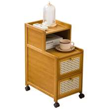 New Narrow Bamboo Bedside Table With Drawers, Modern Minimalist Style Small Bedside Cabinet On Wheels | Suitable For Storage In Small Bedroom Spaces | Sturdy Multifunctional Movable Side Table For Bedroom/Study/Living Room - Wood - View 6