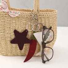 Portable Leather Glasses Holder Keychain Stylish Hanging Ornament Anti-Lost Tool For Eyeglasses & Fashion Glasses,Bedroom Room Decor,Back To School - Wine-red Little Star - View 5
