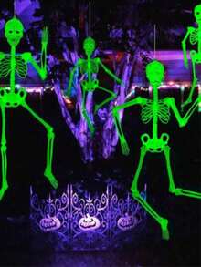 90cm Fluoreszierende Halloween Skelett Dekoration, Ganzkörper leuchtendes verstellbares Gelenk Skelett, Kunststoff Horror Hängedekoration, geeignet für Innen-/Außenbereich Garten, Terrasse, fluoreszierend grüne Skelett Figur, wiederverwendbare Halloween Themen Veranstaltung Dekoration, Halloween Dekoration, Halloween Deko, Halloween Party Zubehör - mehrfarbig - Übersicht 2