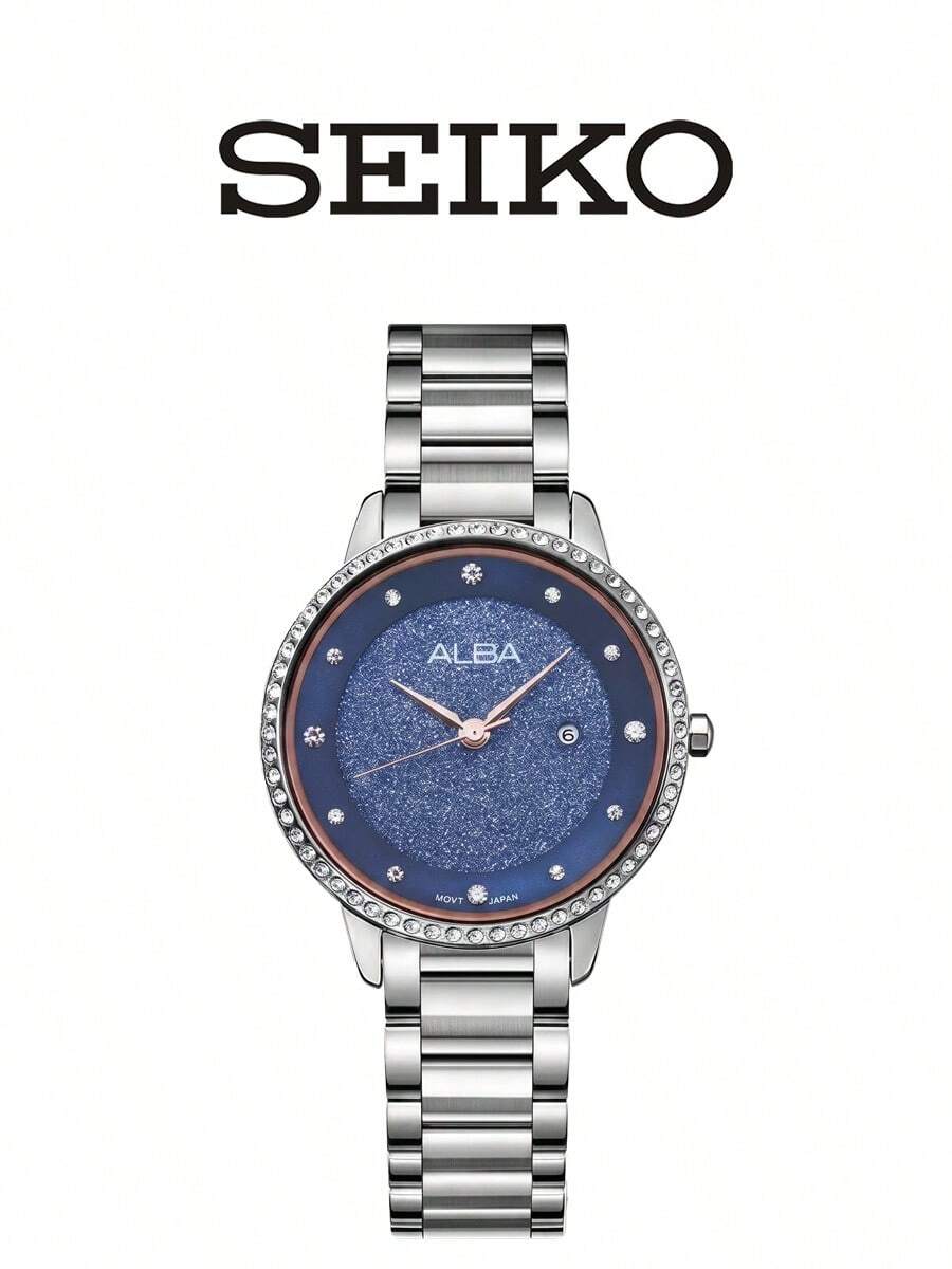 Seiko 精工 ALBA 女士石英表,闪亮表盘搭配水晶表圈,不锈钢表带,优雅正装表,适合派对和日常佩戴,完美的 情人节礼物 AH7W29X1 - AH7W29X1 - 查看 1