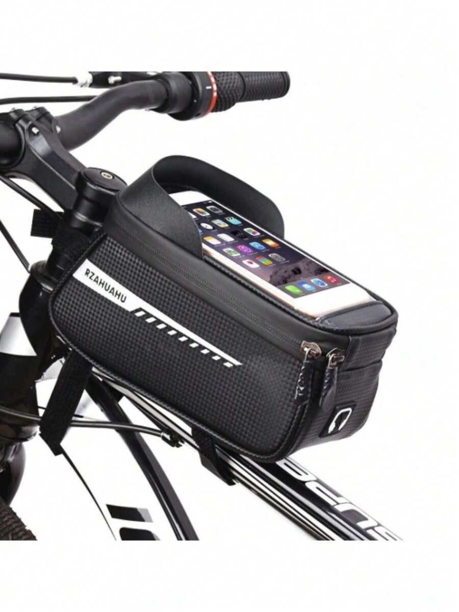 1pc Bicycle Frame Bag, Mountain Bike Top Tube Bag, Cycling Front Beam Bag, Portable Bicycle Storage Pouch - Black - View 1