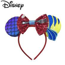 Disney Under The Sea Fairy Tale Color Block Fish Scale Sequin Headband Red Sequin Bow Fork Shell Tropical Fish Patch Amusement Park Headpiece - View 1