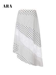 ARA CHIC Women's White Polka Dot Lace Trim Asymmetric Skirt, Breathable Flowy Skirt, Beach Vacation Outfit - Black and White - View 9