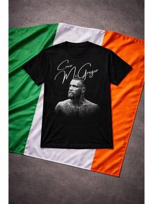 Conor McGregor Portrait And Signature T-Shirt, MMA Fighter Urban Style T-Shirt - Black - View 2