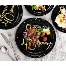 50 Piezas Platos de 40 Cumpleaos Suministros para de 40 Cumpleaos inch Plato de Postre 40 Cumpleaos Brindemos por 40 Aos Platos para Pastel para Brindis y Cervezas Tema Negro Dorado 40 - 40º - Ver 4